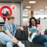 Two employees chatting at our Land O'Lakes headquarters