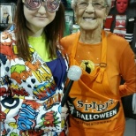 Myself and another employee on the last day of our jobs at Spirit Halloween.