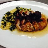 Pork loin ,figs, orzo, spinach, elderflower reduction